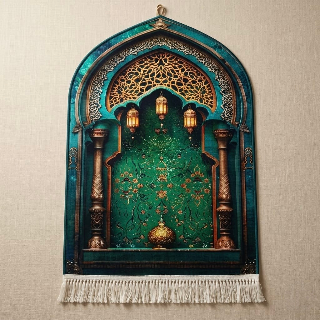 3D Golden Prayer Mat Plaque – Luxury Islamic Home Décor Sign | Sizes 80×120