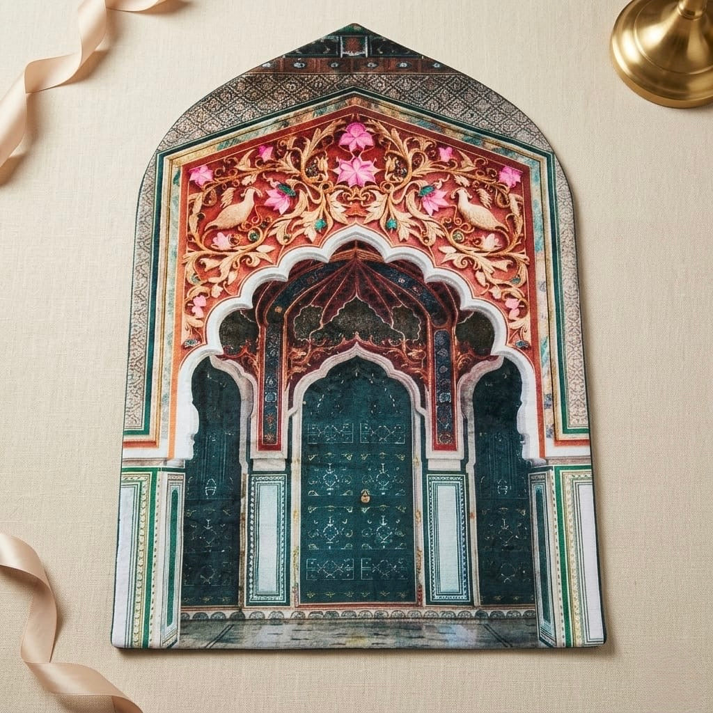 3D Golden Prayer Mat Plaque – Luxury Islamic Home Décor Sign | Sizes 80×120