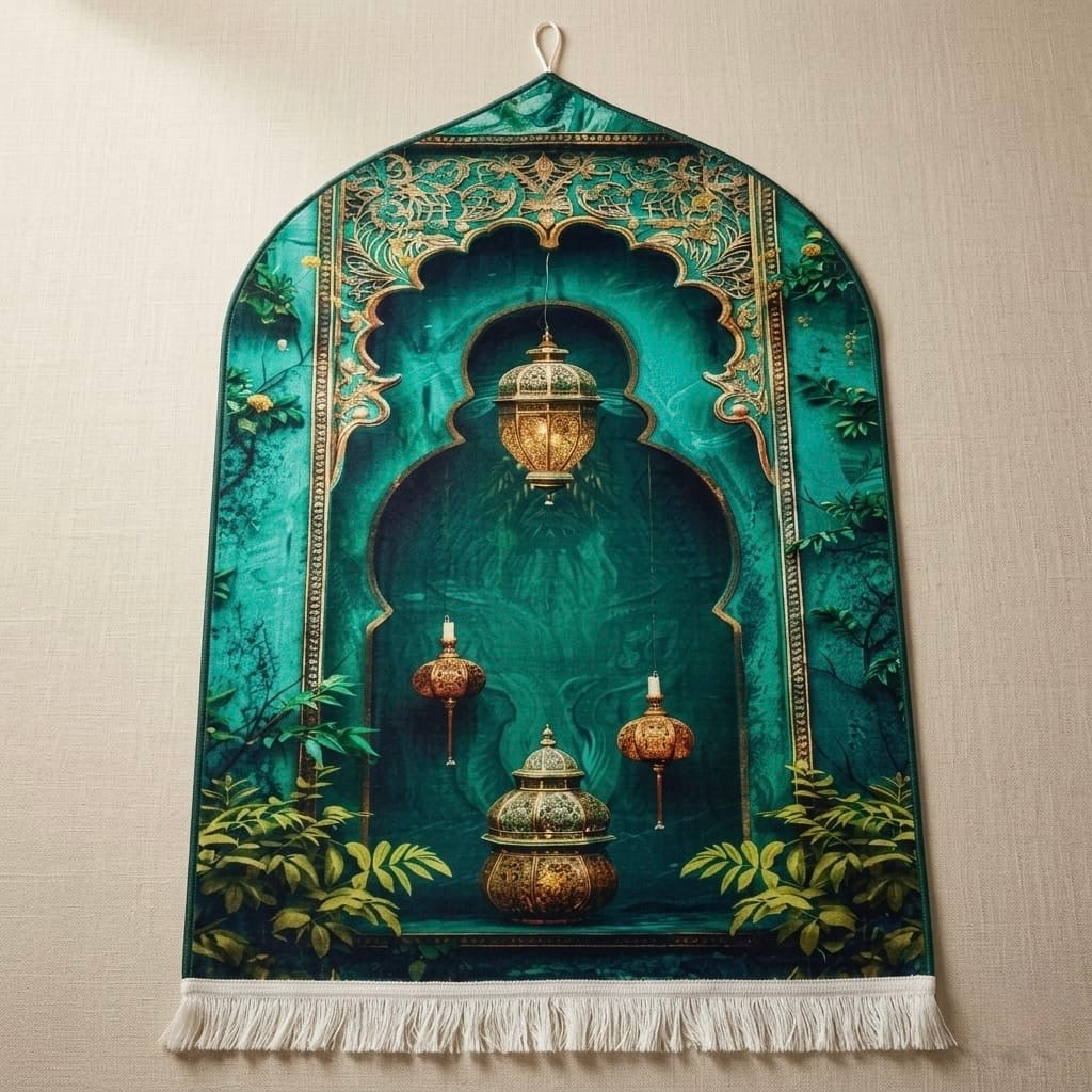 3D Golden Prayer Mat Plaque – Luxury Islamic Home Décor Sign | Sizes 80×120