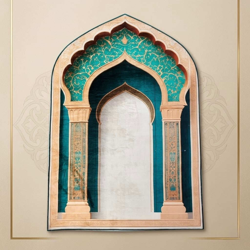 3D Golden Prayer Mat Plaque – Luxury Islamic Home Décor Sign | Sizes 80×120