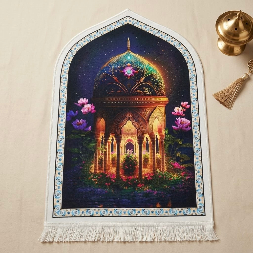 3D Golden Prayer Mat Plaque – Luxury Islamic Home Décor Sign | Sizes 80×120