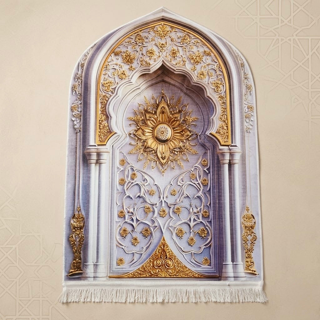 3D Golden Prayer Mat Plaque – Luxury Islamic Home Décor Sign | Sizes 80×120