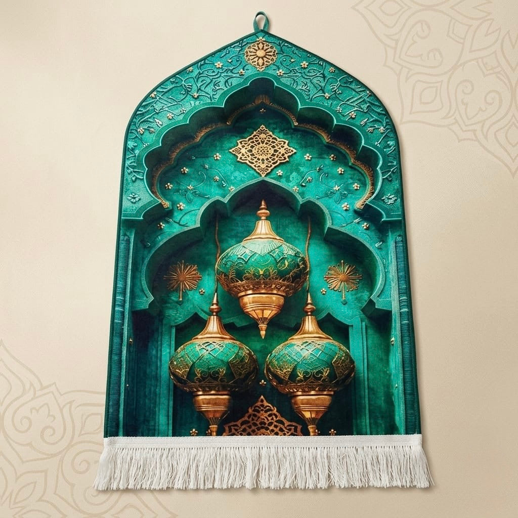 3D Golden Prayer Mat Plaque – Luxury Islamic Home Décor Sign | Sizes 80×120