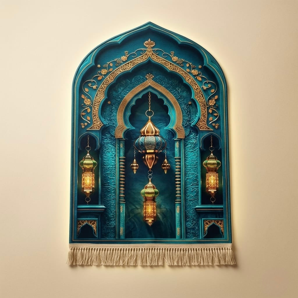 3D Golden Prayer Mat Plaque – Luxury Islamic Home Décor Sign | Sizes 80×120