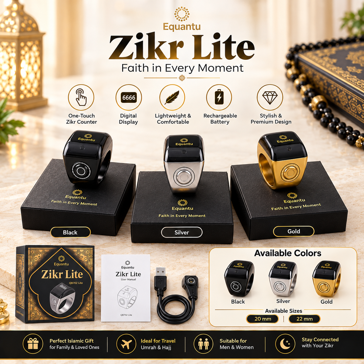 Equantu Smart Zikr Ring – Modern Digital Tasbih
