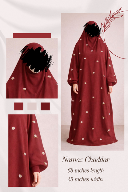 Embroidered Namaz Chaddar - White D2