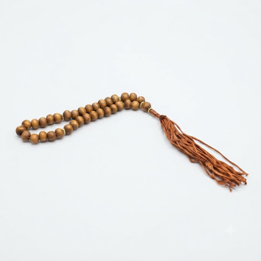 Enjeer Wood Tasbih Prayer Beads with Brown Tassel