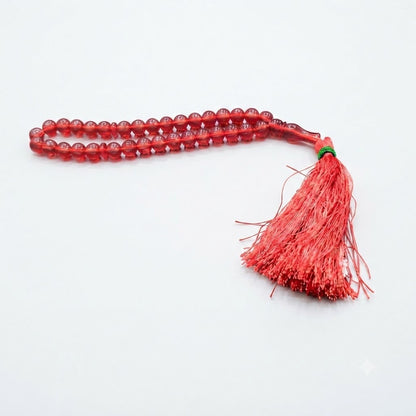 Red Irani Tasbih Prayer Beads with Red Tassel & Green Accent