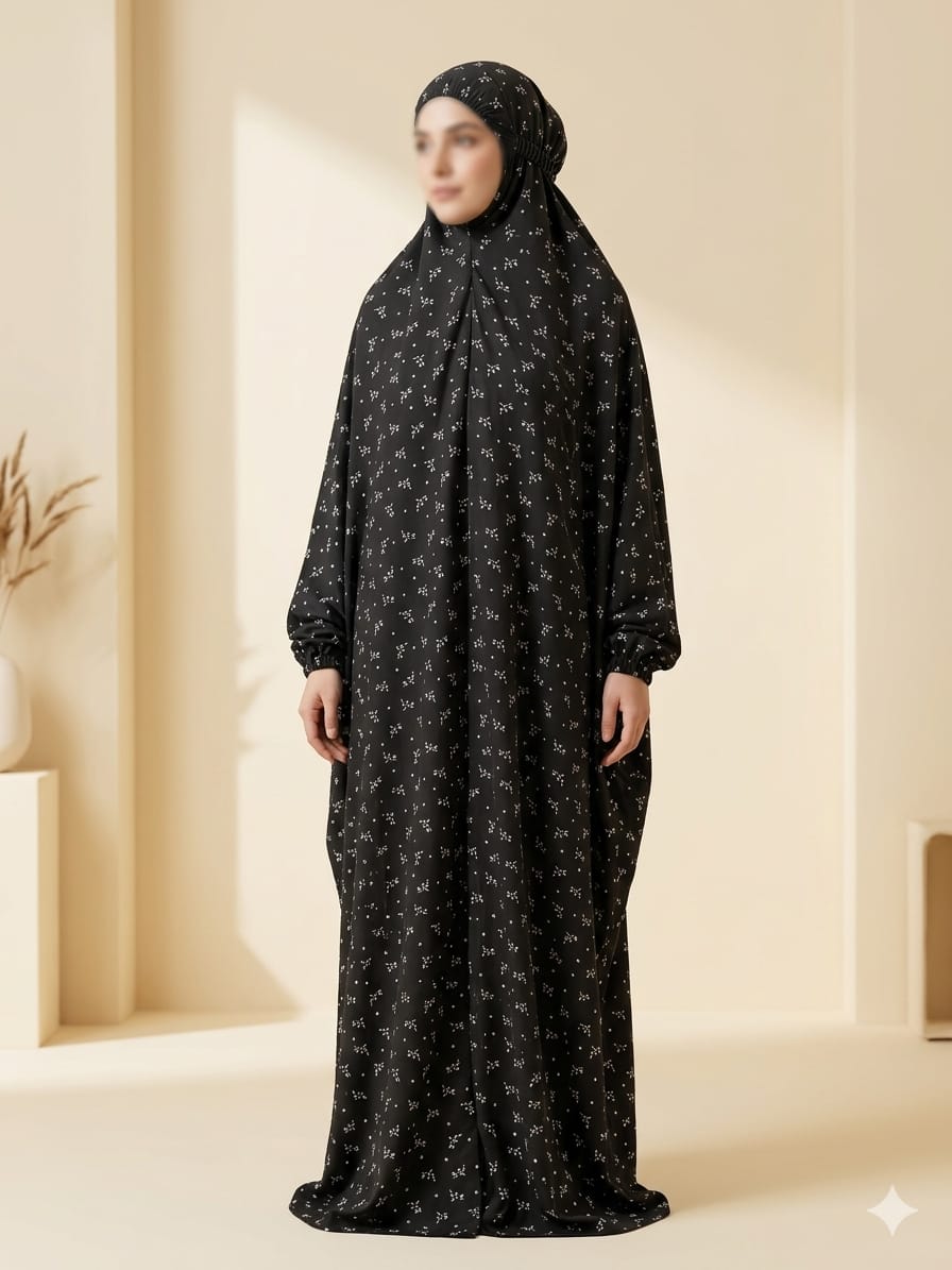 Baghban Sprig Print Namaz Chaddar – Black