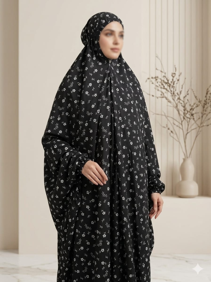 Chameli Printed Namaz Chaddar – Black